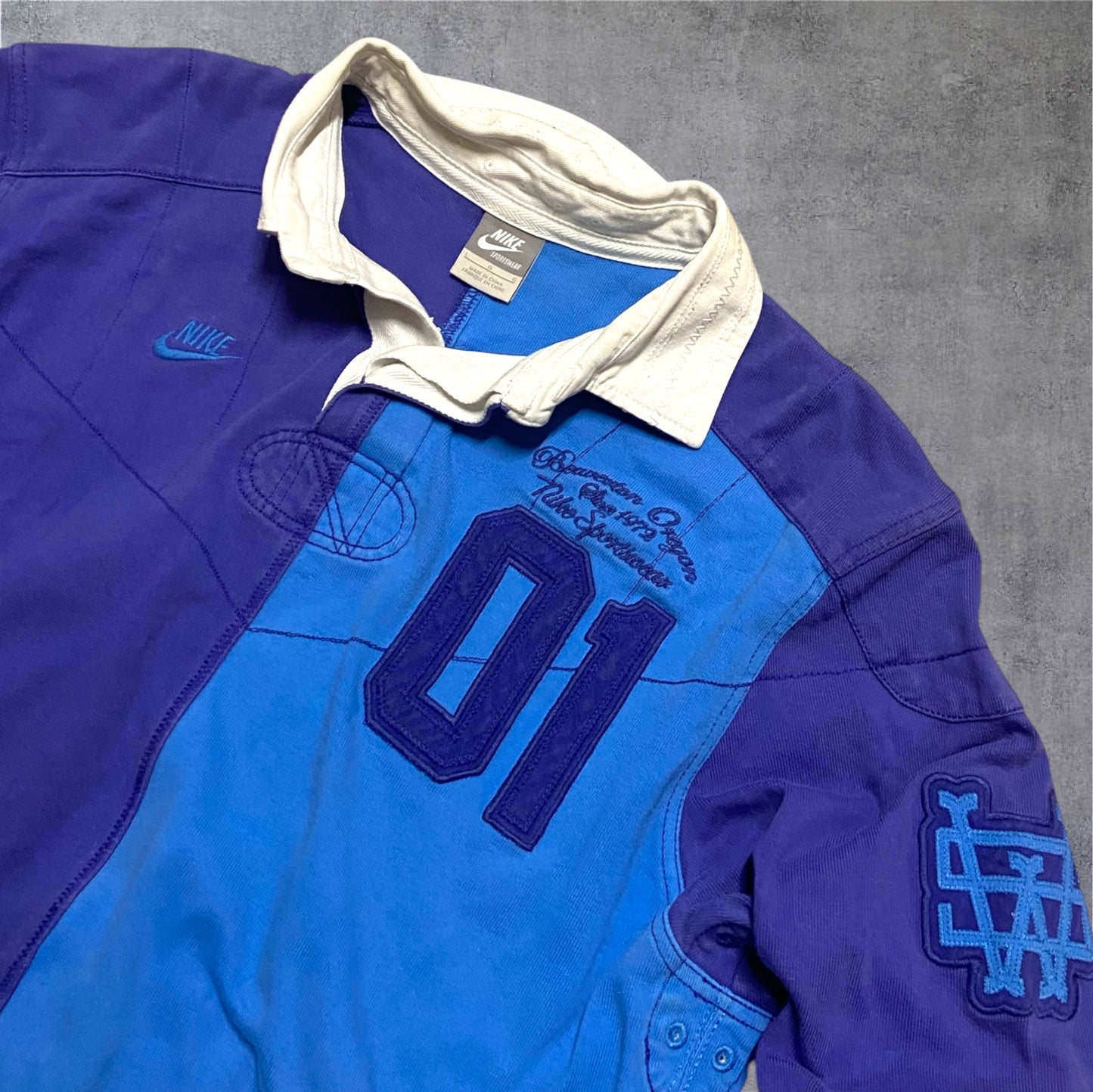 VINTAGE Nike Rugby Longsleeve – Split Design – Blau/Weiß – Gr. L