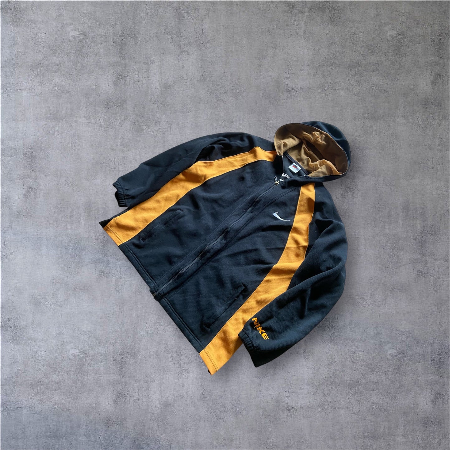 VINTAGE Nike 90s ZIP Hoodie - Black/Yellow - Gr. M