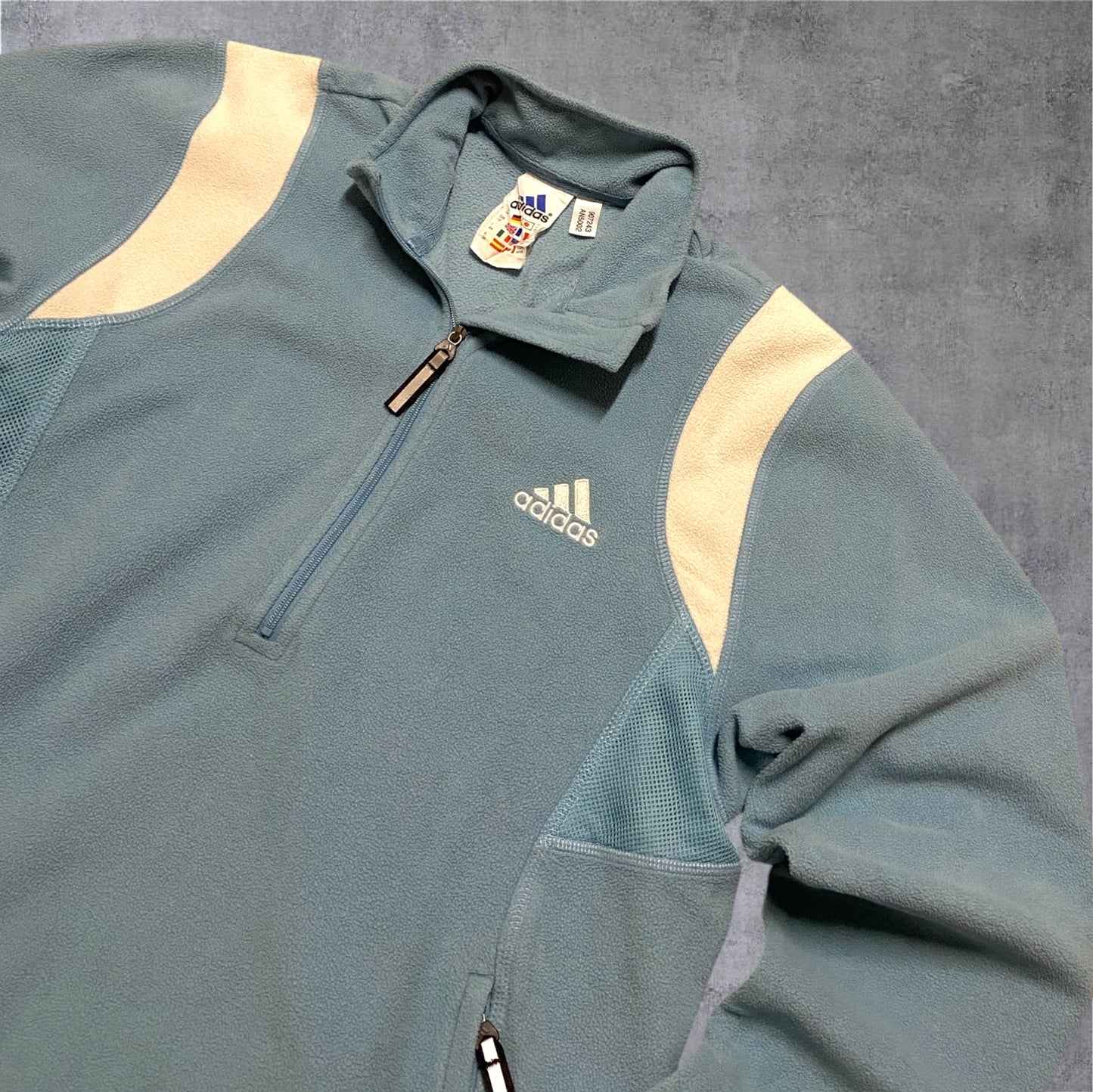 VINTAGE Adidas 1/4 Zip Fleece – Hellblau/Creme – Damen Gr. M (38)