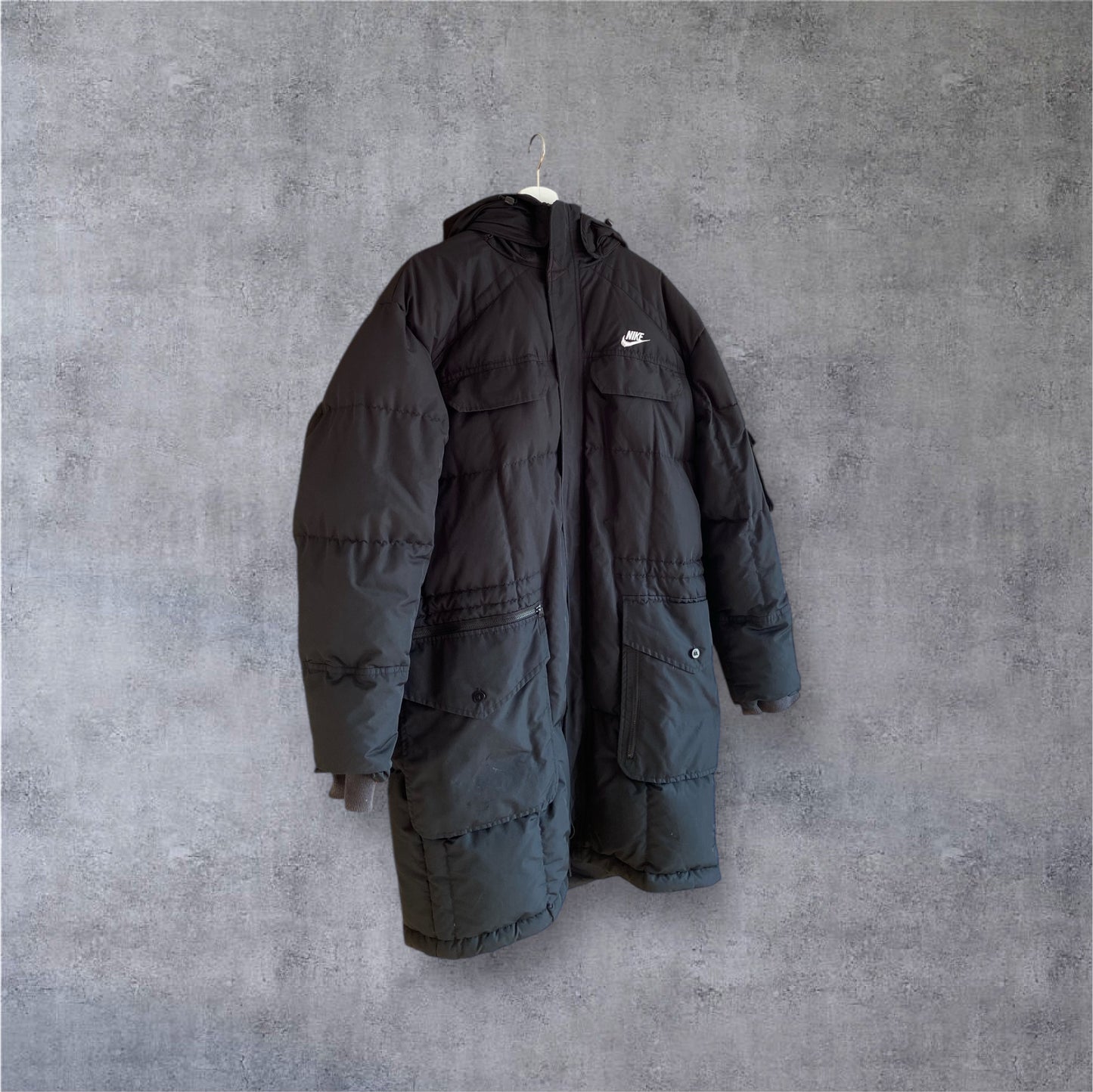 VINTAGE Nike 2000s Silver Tag Parka – Y2K Tech Jacket – Black – Gr. XL