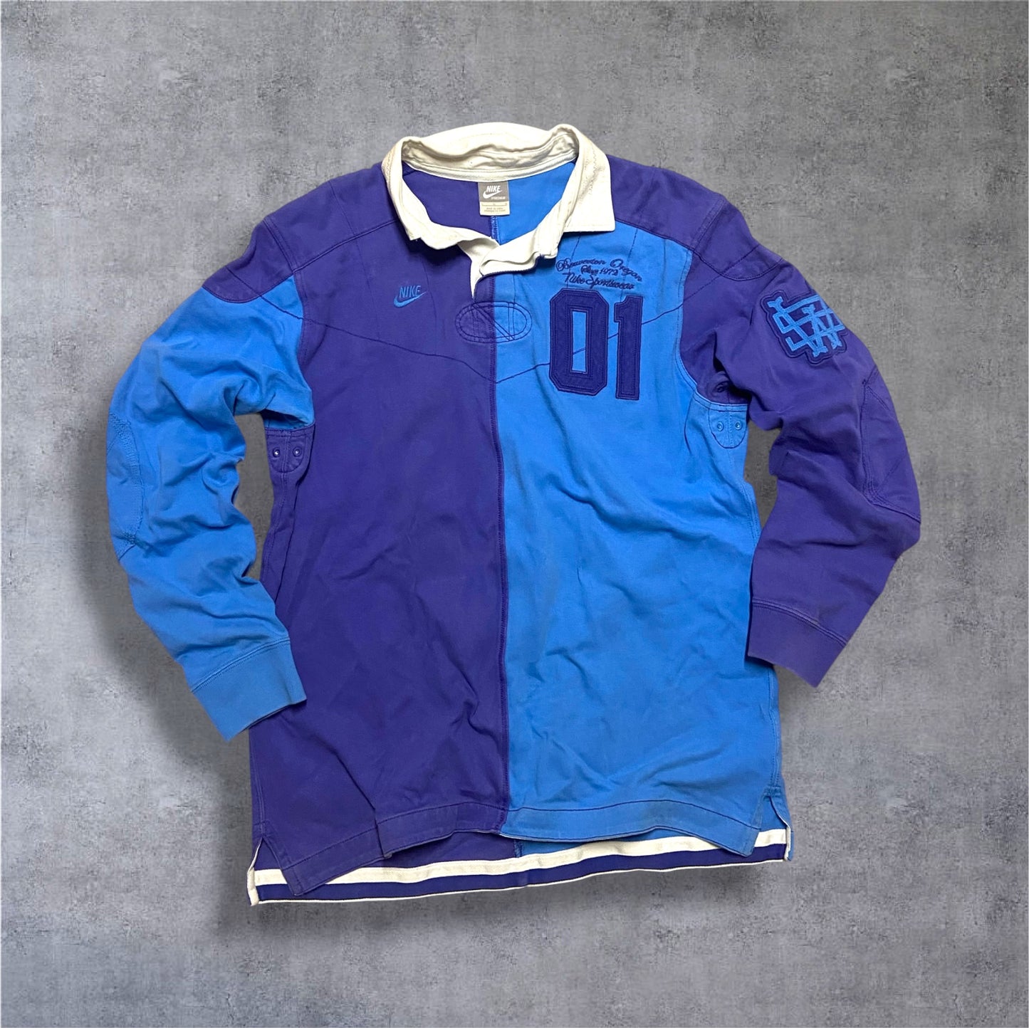 VINTAGE Nike Rugby Longsleeve – Split Design – Blau/Weiß – Gr. L