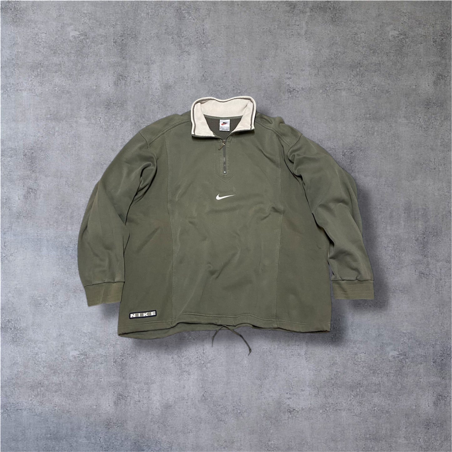 VINTAGE Nike 90s 1/4 Zip Sweater – Olive Green – Center Swoosh – Gr. XL