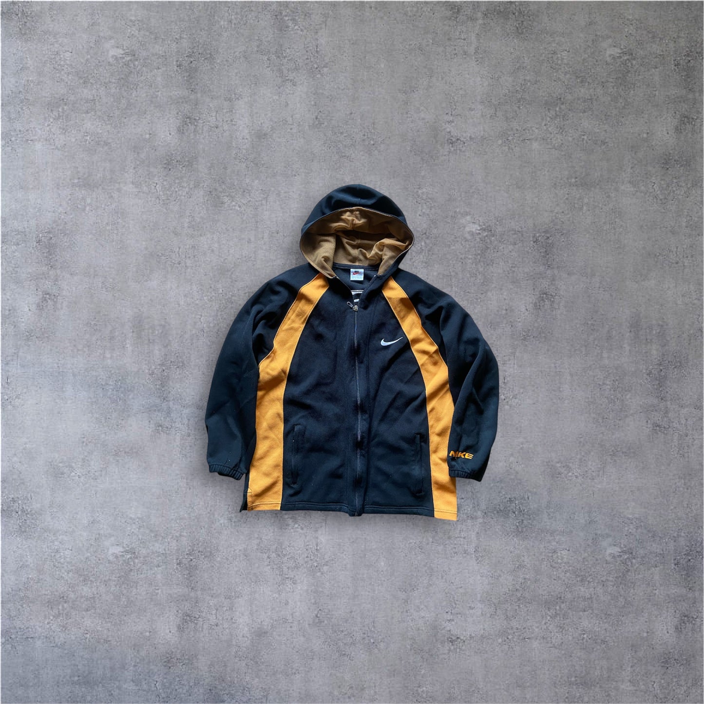 VINTAGE Nike 90s ZIP Hoodie - Black/Yellow - Gr. M