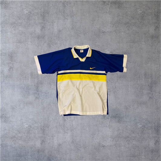 VINTAGE Nike Polo 90s - Blue/White/Yellow - Gr. L