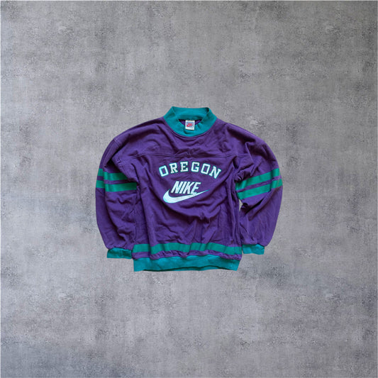 VINTAGE Nike 90s Grey Tag Crewneck – Purple/Teal – Backprint (75) – Gr. XL (fittet wie M)