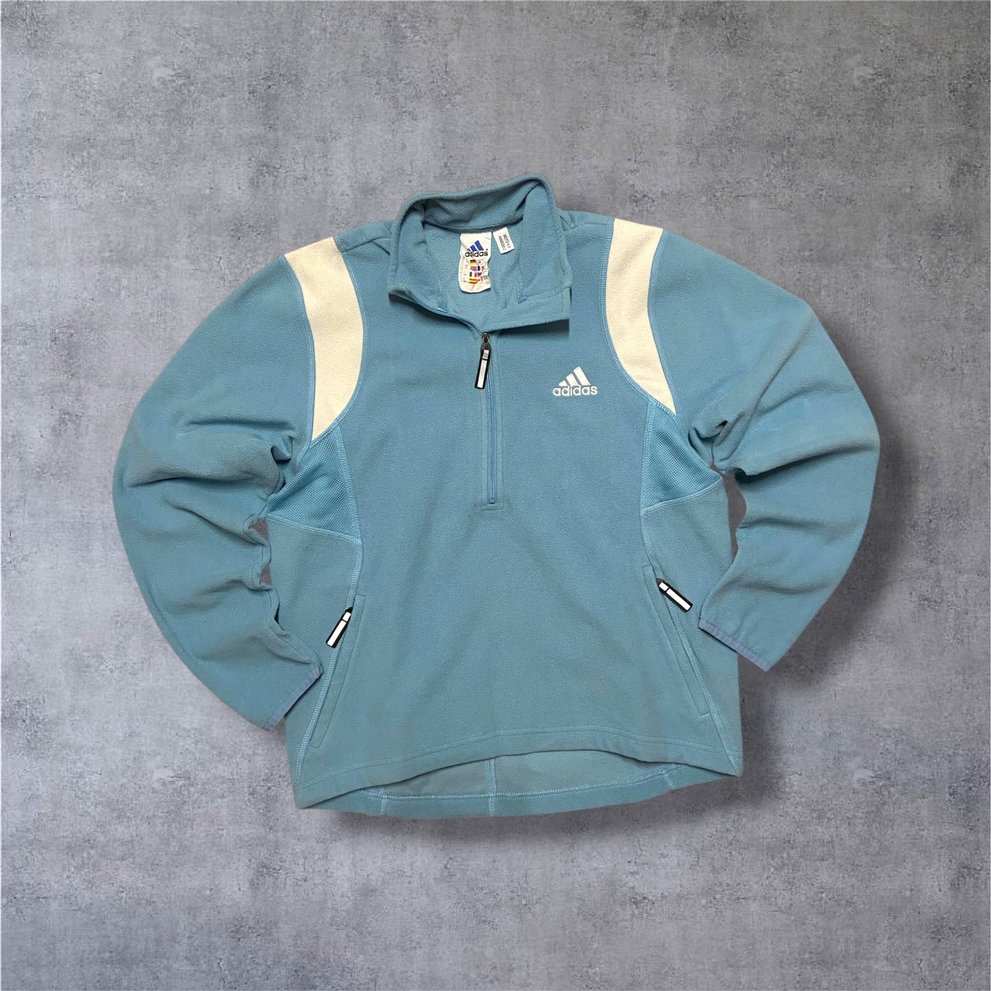 VINTAGE Adidas 1/4 Zip Fleece – Hellblau/Creme – Damen Gr. M (38)