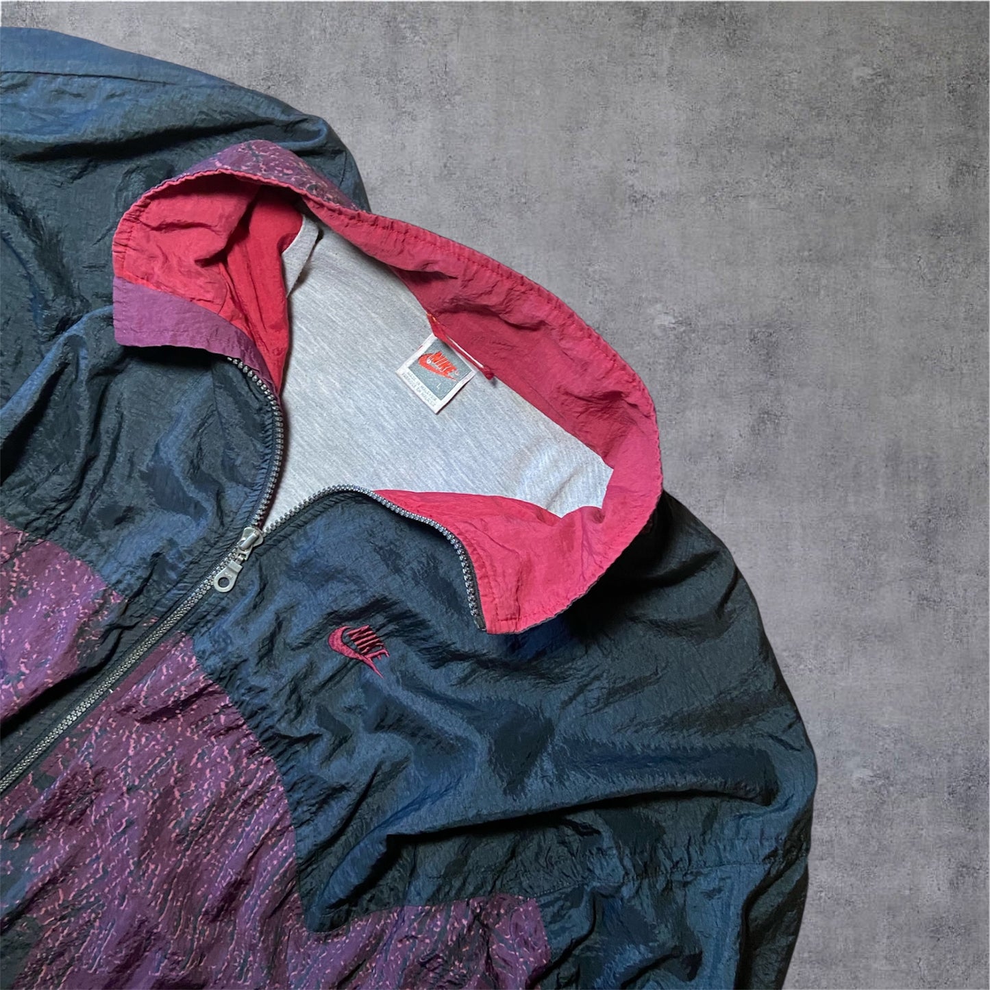 VINTAGE Nike 90s Windbreaker - Dark Grey/Burgunder - Gr. L
