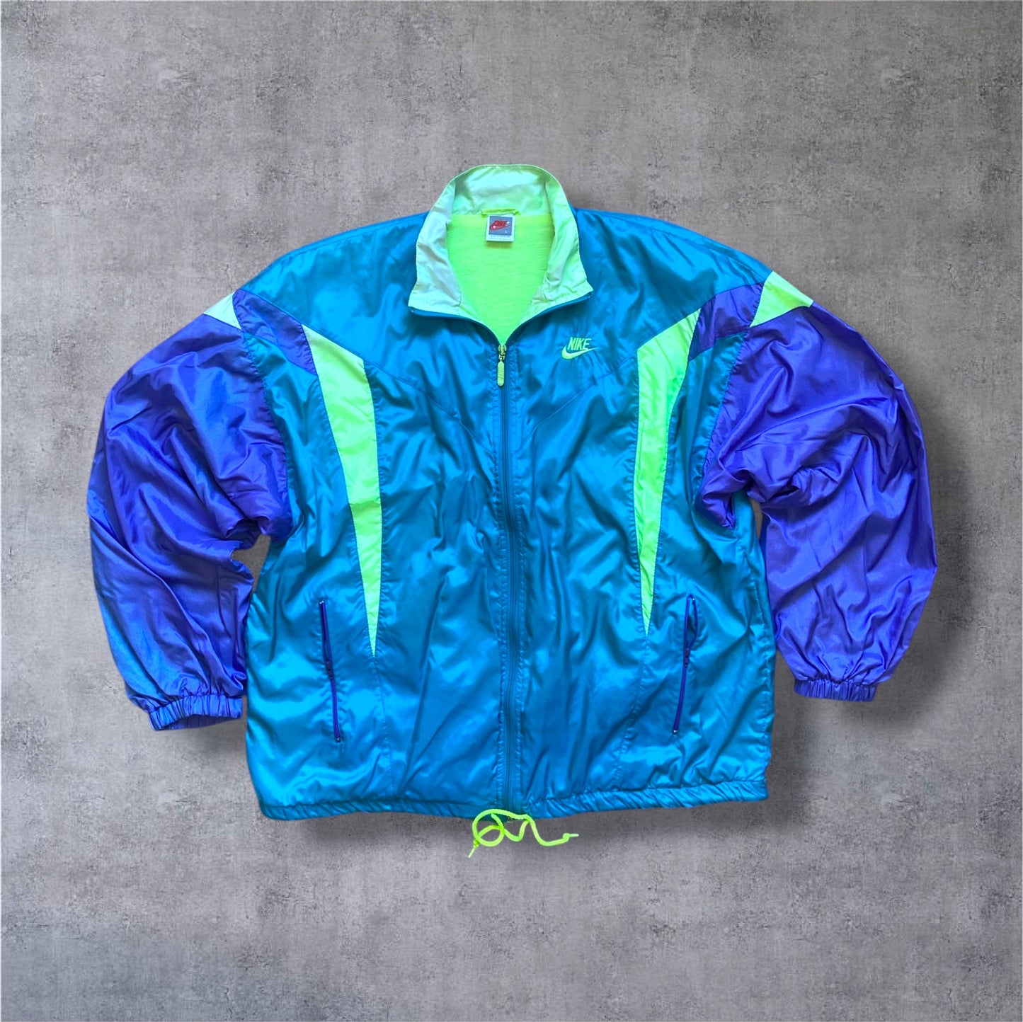 VINTAGE 90s Nike Orange Tag Tracksuit – Full Set – Neon Türkis/Volt/Violett – Gr. L