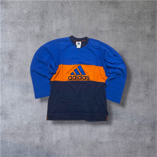 VINTAGE Adidas 90s Crewneck Sweater – Colorblock – Blau/Navy/Orange – Gr. M