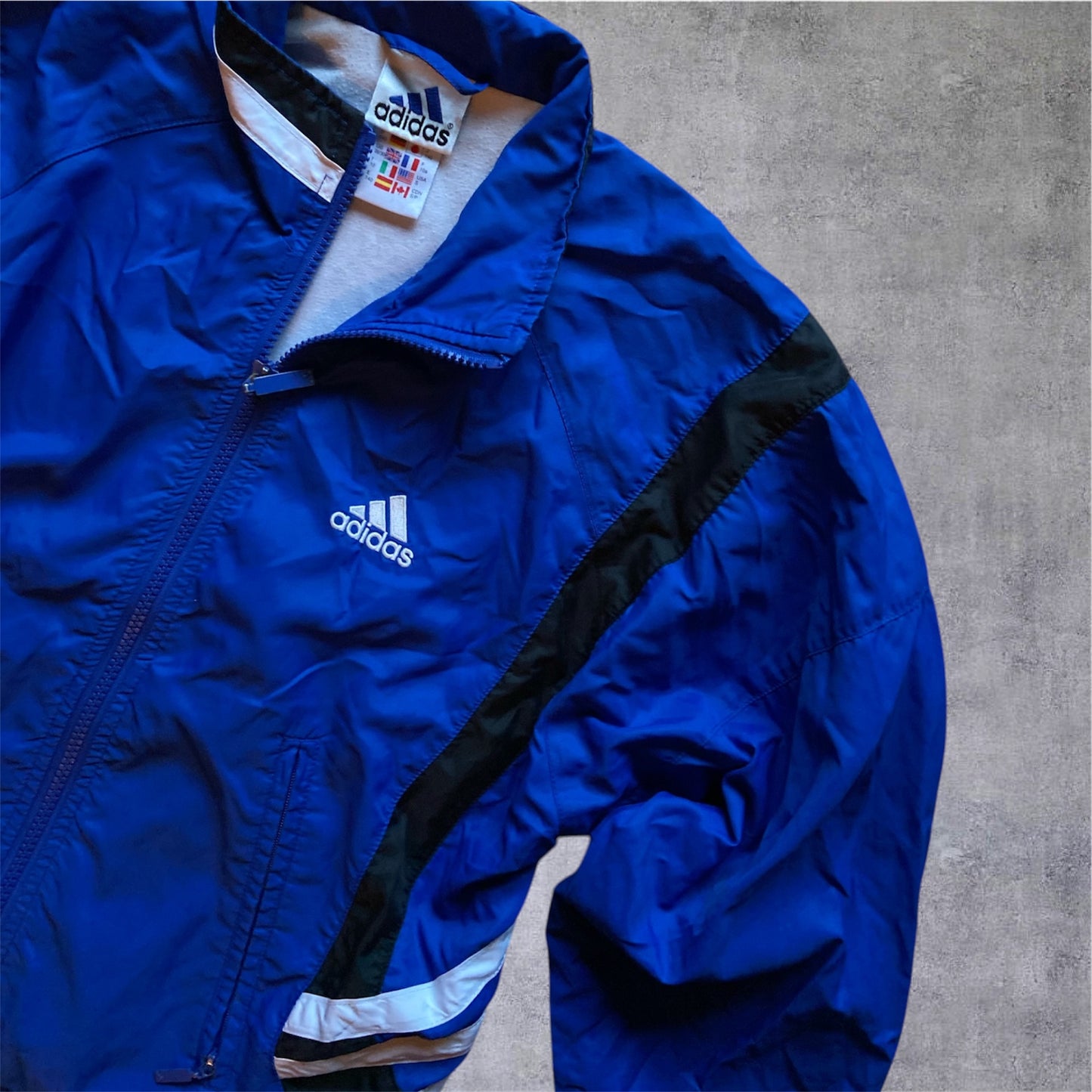VINTAGE Adidas 90s Kids Trackjacket – Blau/Schwarz/Weiß – Gr. 152