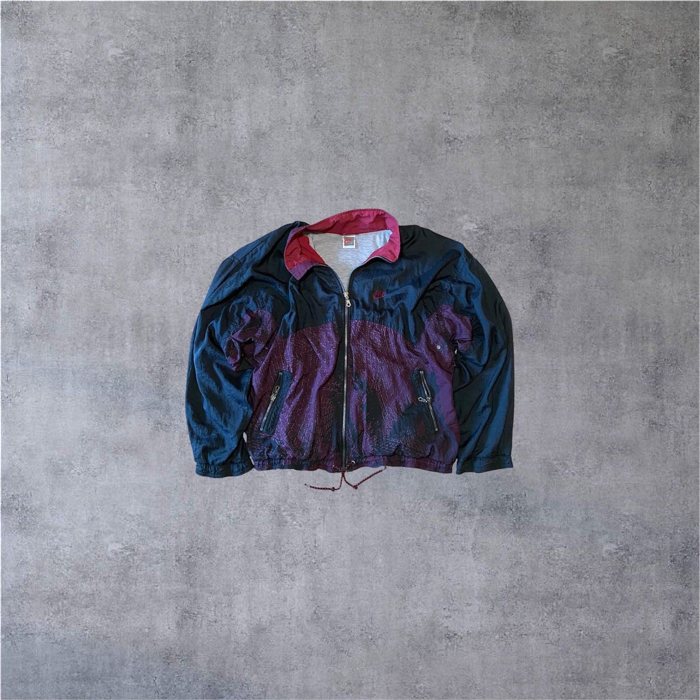 VINTAGE Nike 90s Windbreaker - Dark Grey/Burgunder - Gr. L