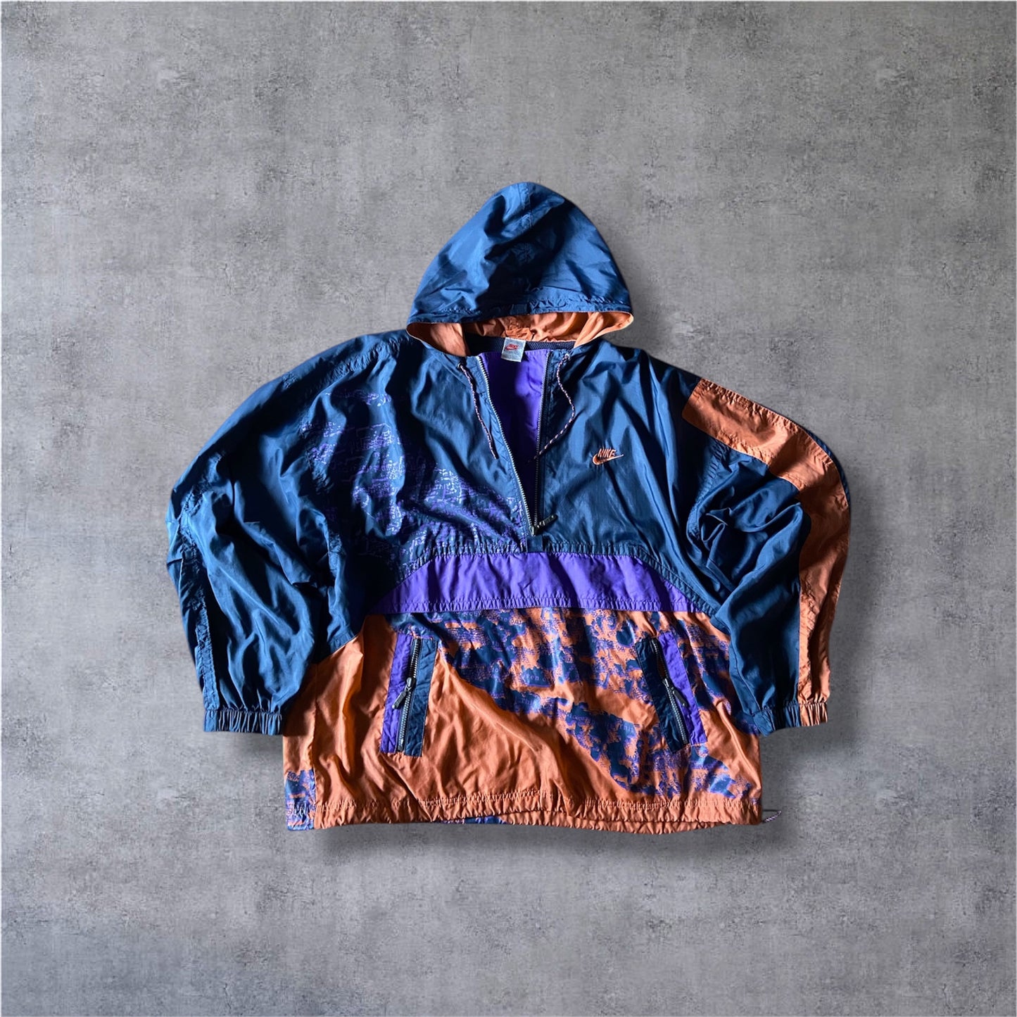 VINTAGE Nike 90s ARCHIVE Silver Tag Anorak – Center Logo – Abstract Splatter Print – Gr. L
