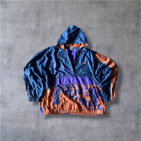 VINTAGE Nike 90s ARCHIVE Silver Tag Anorak – Center Logo – Abstract Splatter Print – Gr. L