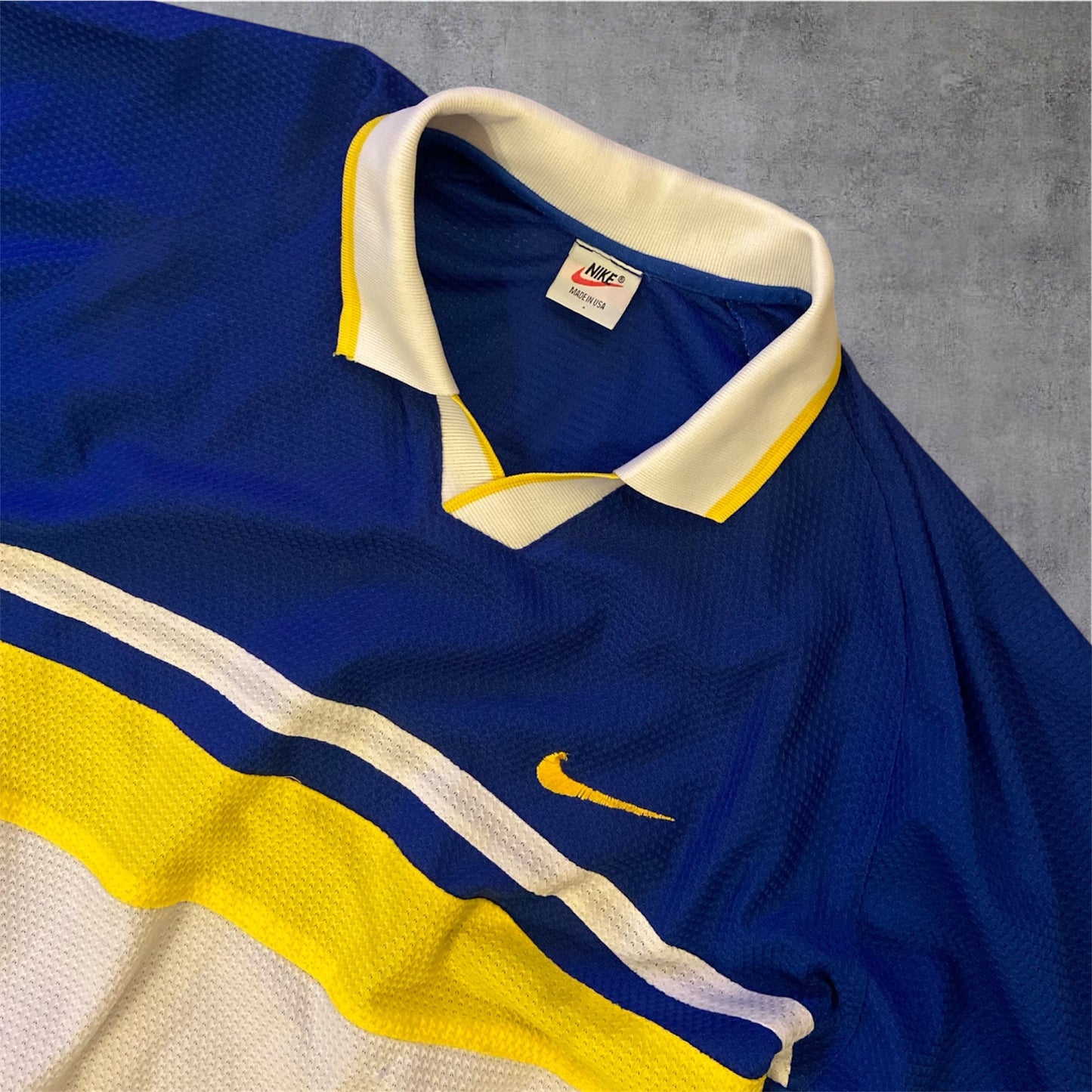 VINTAGE Nike Polo 90s - Blue/White/Yellow - Gr. L
