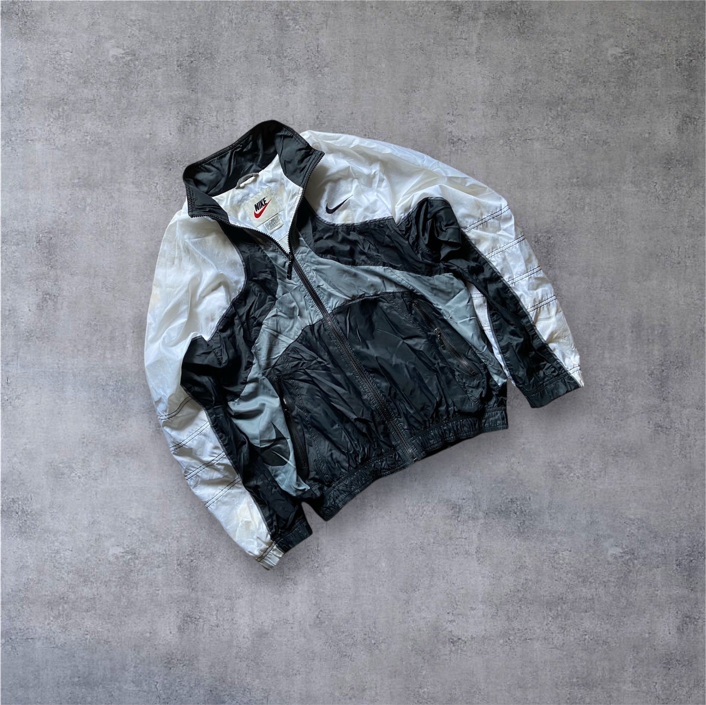 VINTAGE Nike 90s Windbreaker - Black/Grey/White - Gr. S
