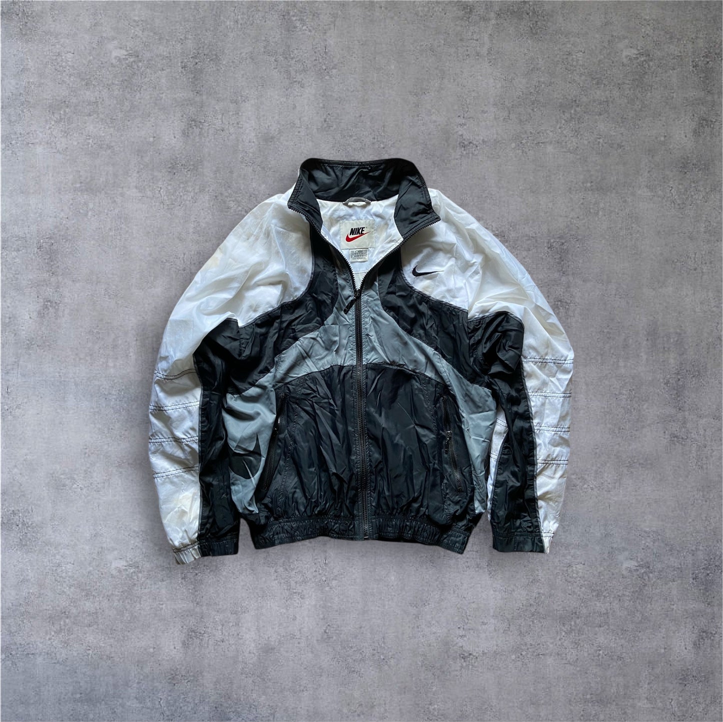 VINTAGE Nike 90s Windbreaker - Black/Grey/White - Gr. S