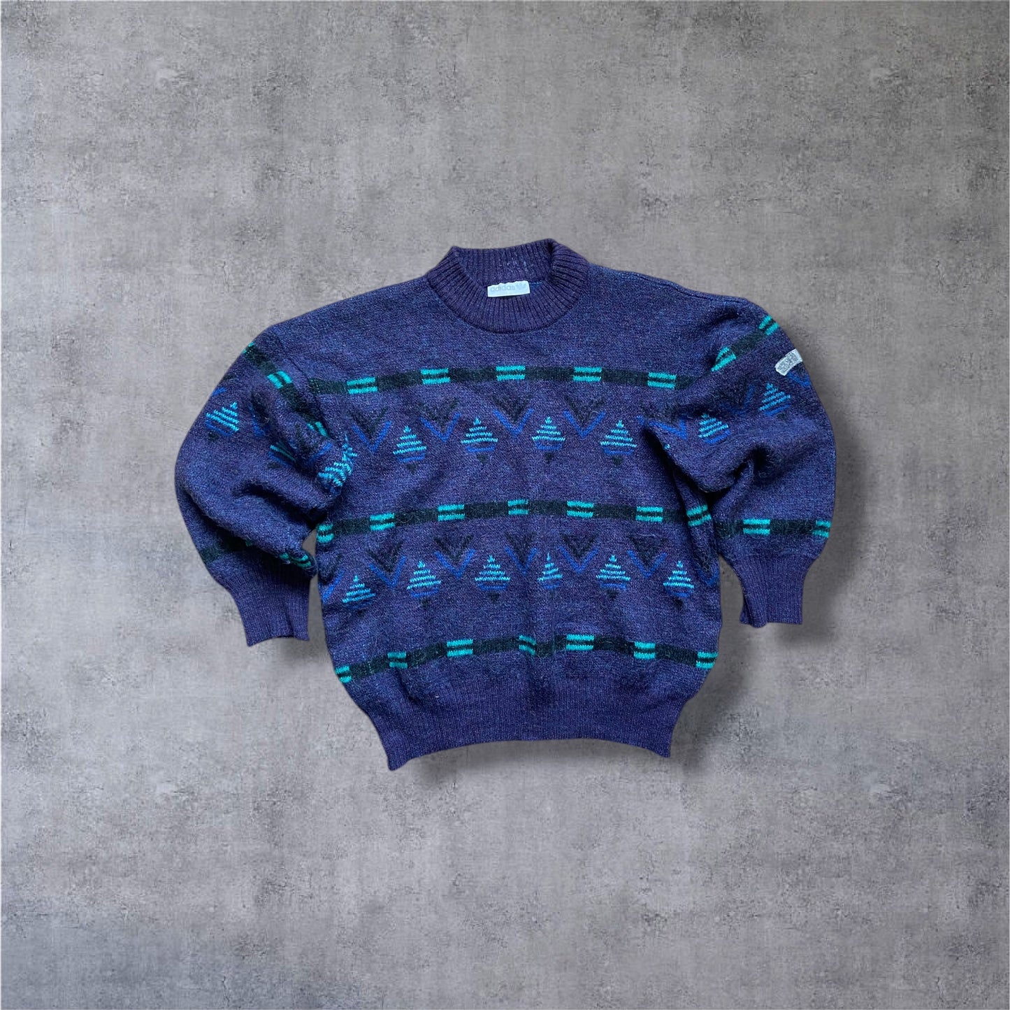 VINTAGE 90s Adidas Knit Sweater – Navy Blue – Trefoil Stick – Gr. S