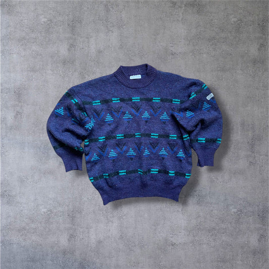 VINTAGE 90s Adidas Knit Sweater – Navy Blue – Trefoil Stick – Gr. S