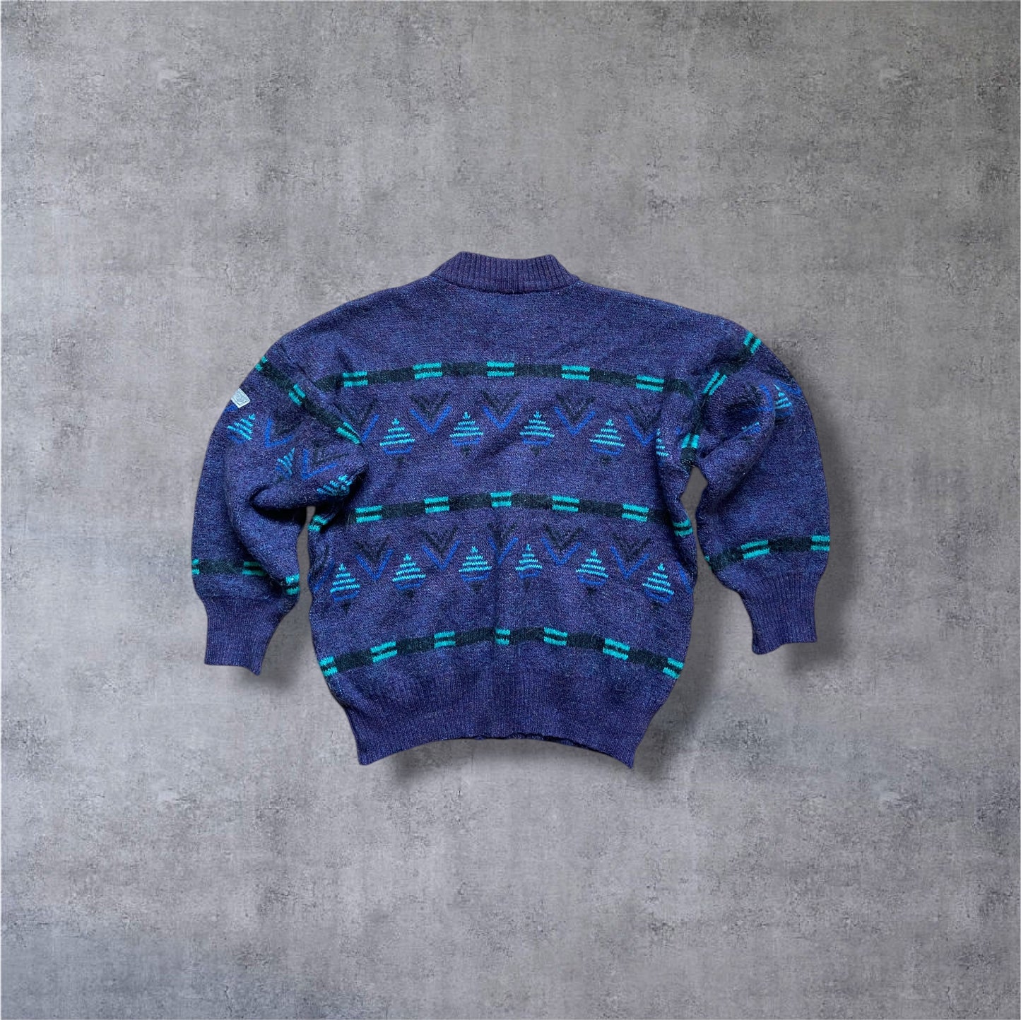 VINTAGE 90s Adidas Knit Sweater – Navy Blue – Trefoil Stick – Gr. S
