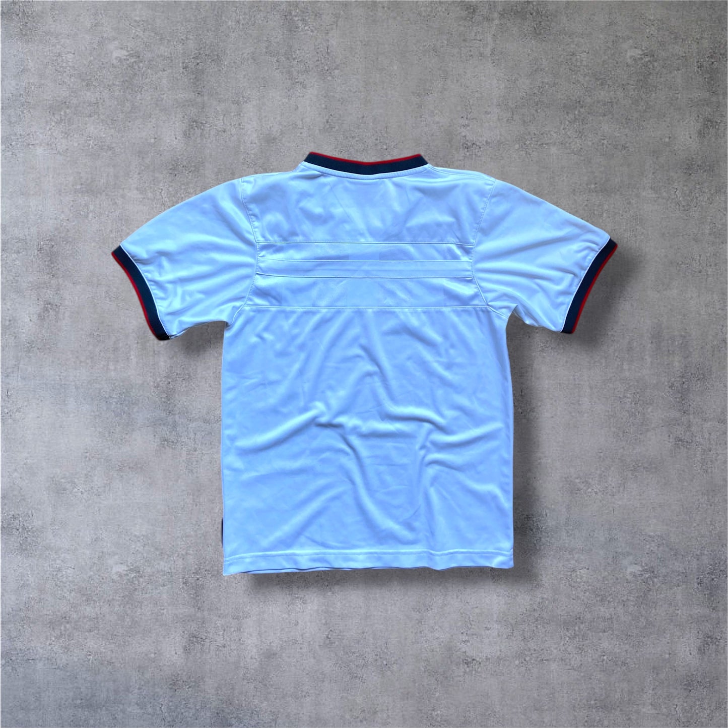 VINTAGE 90s Nike Teamwear Trikot – #7 – Weiß/Navy/Rot – Kindergröße L
