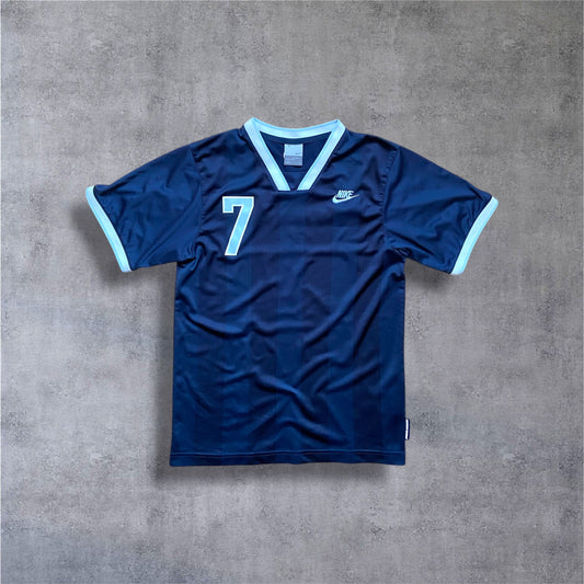 VINTAGE 90s Nike Teamwear Trikot – #7 – Navy Blue / Light Blue – Kindergröße L