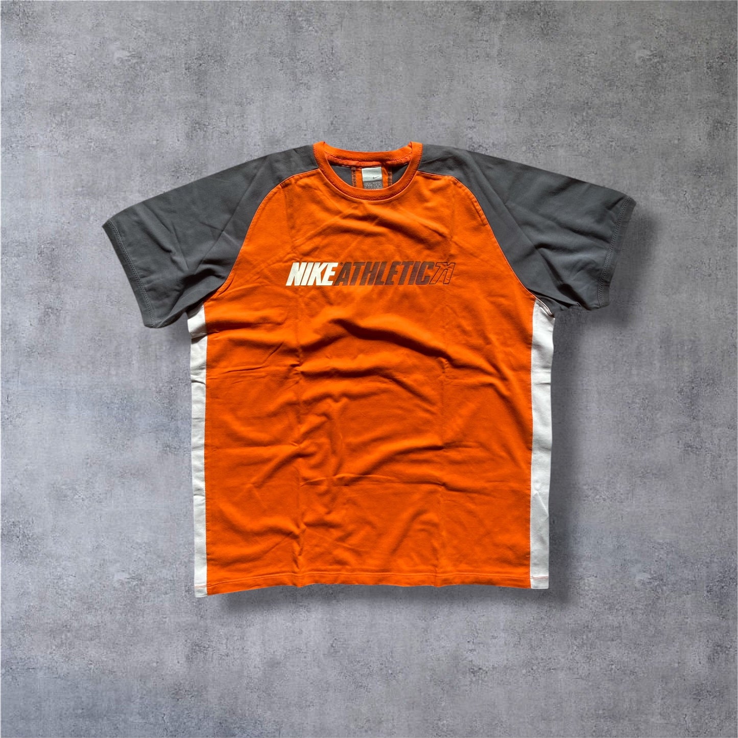 VINTAGE Nike 2000s Athletic 71 Shirt – Silver Tag – Gr. XXL – Orange/Grau Raglan
