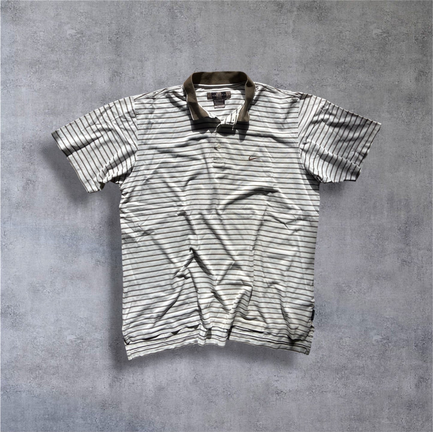 VINTAGE Nike Golf 90s Polo Shirt – Creme/Braun Gestreift – Gr. L