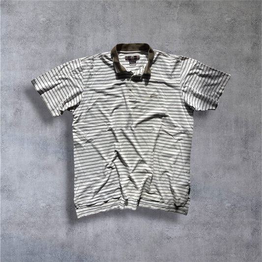 VINTAGE Nike Golf 90s Polo Shirt – Creme/Braun Gestreift – Gr. L