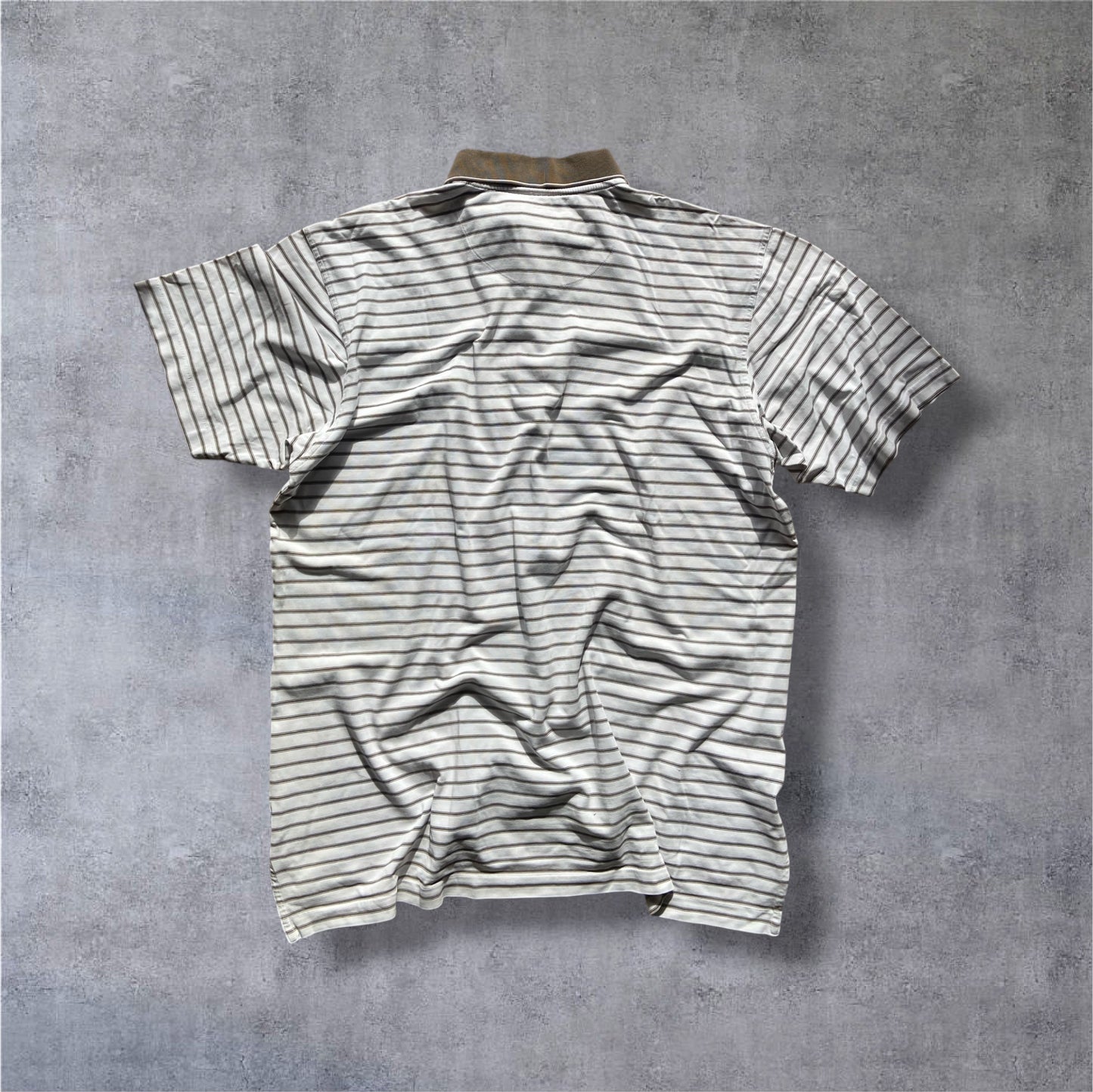 VINTAGE Nike Golf 90s Polo Shirt – Creme/Braun Gestreift – Gr. L