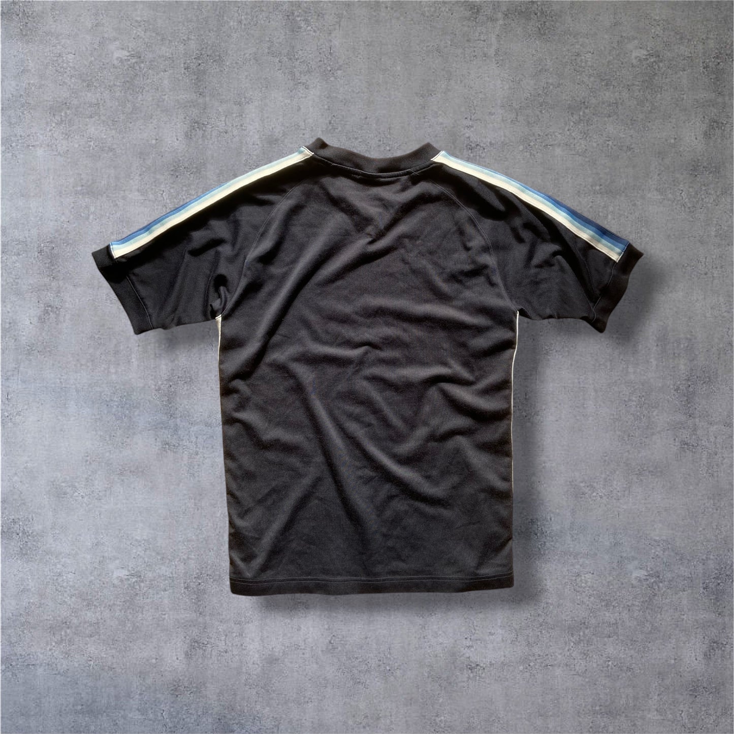 VINTAGE Nike 90s/Y2K Silver Tag Shirt – Heavy Cotton – Black/Blue Stripes – Gr. S