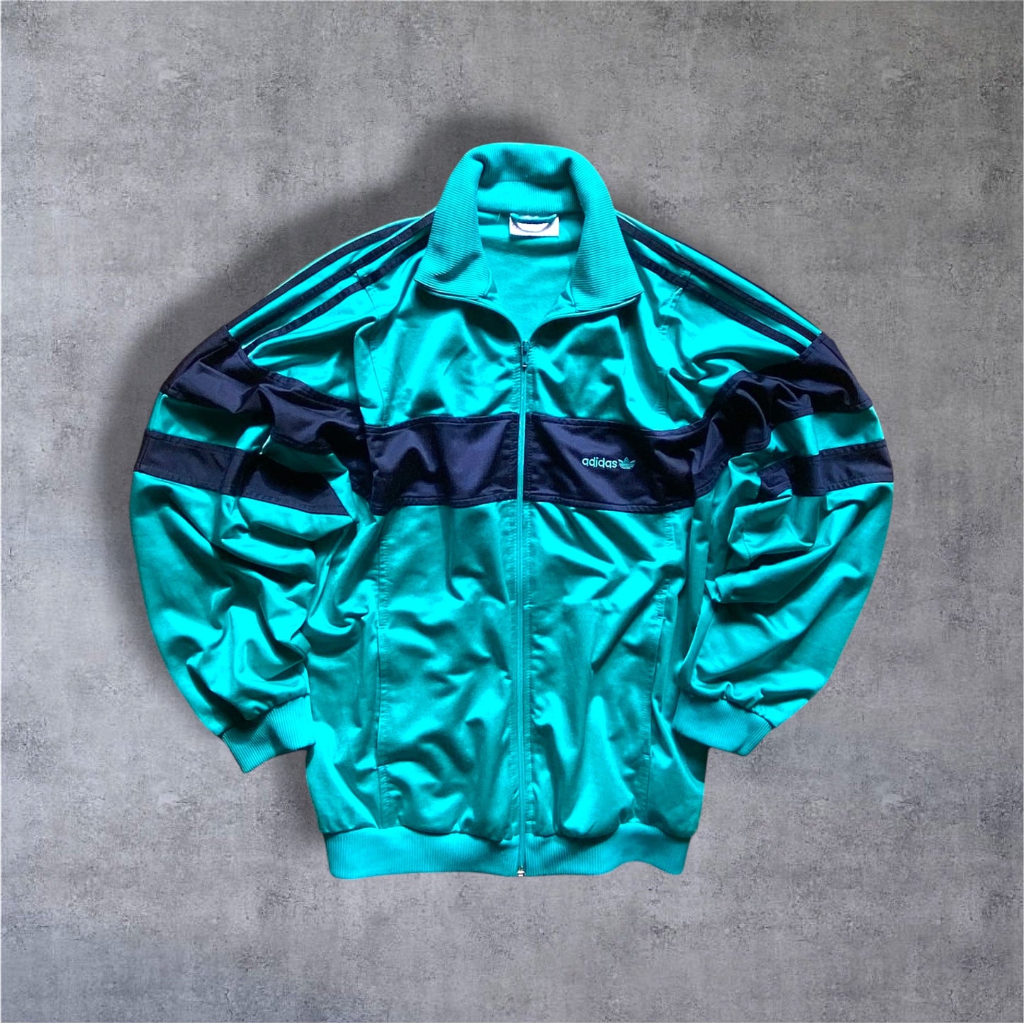 VINTAGE Adidas 90s Originals Trackjacket – Türkis / Navy Blue – Silver Tag – Gr. M