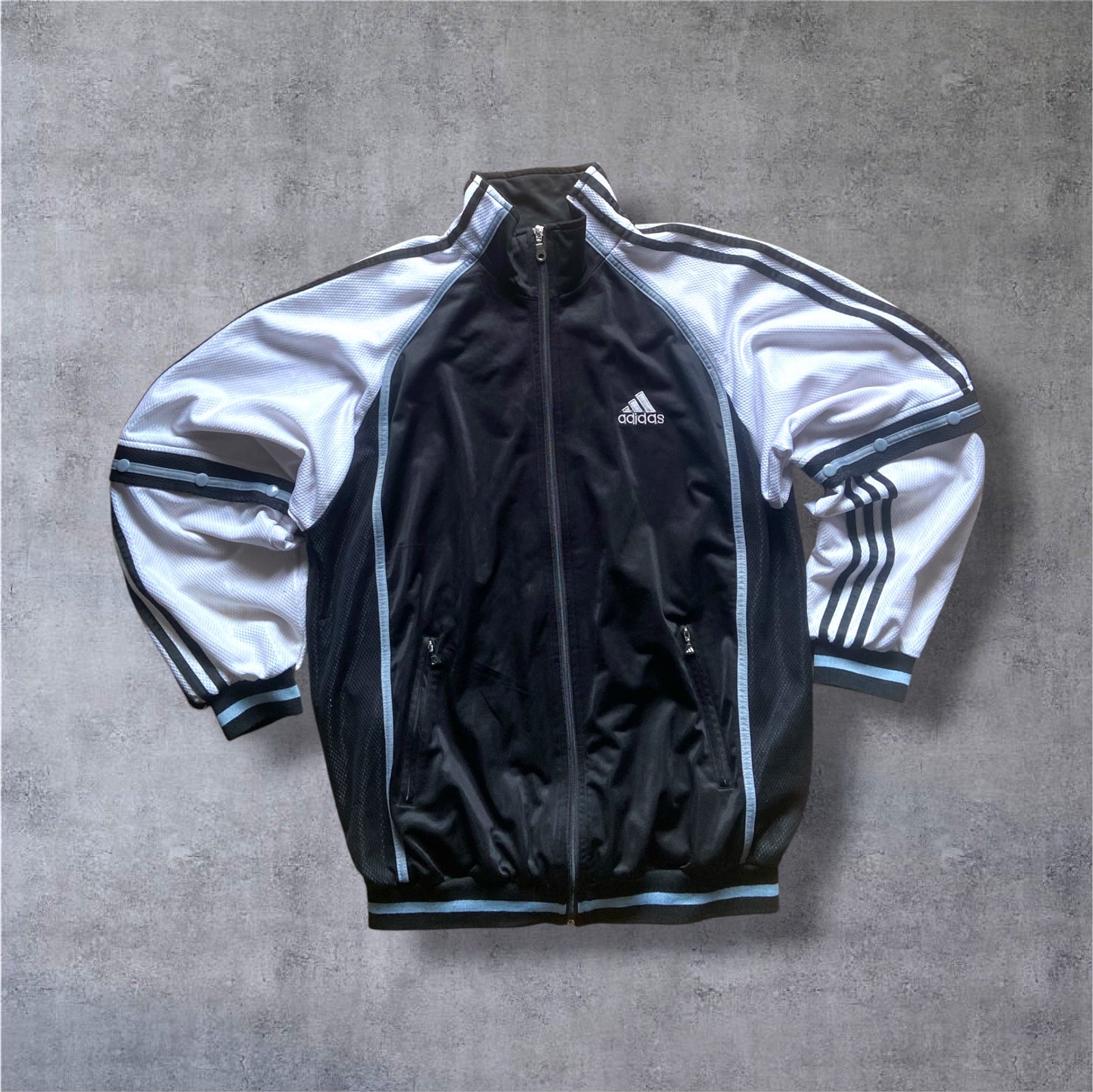 VINTAGE Adidas 90s Transformer Tracksuit – Abknöpfbare Ärmel – Gr. M – Schwarz/Weiß – 2-in-1