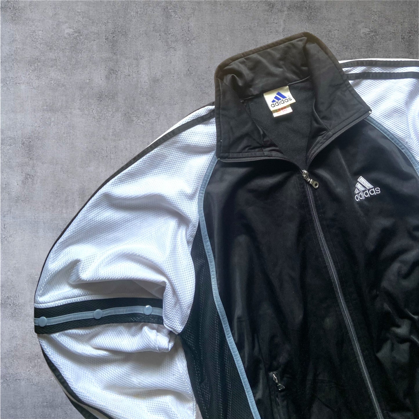 VINTAGE Adidas 90s Transformer Tracksuit – Abknöpfbare Ärmel – Gr. M – Schwarz/Weiß – 2-in-1