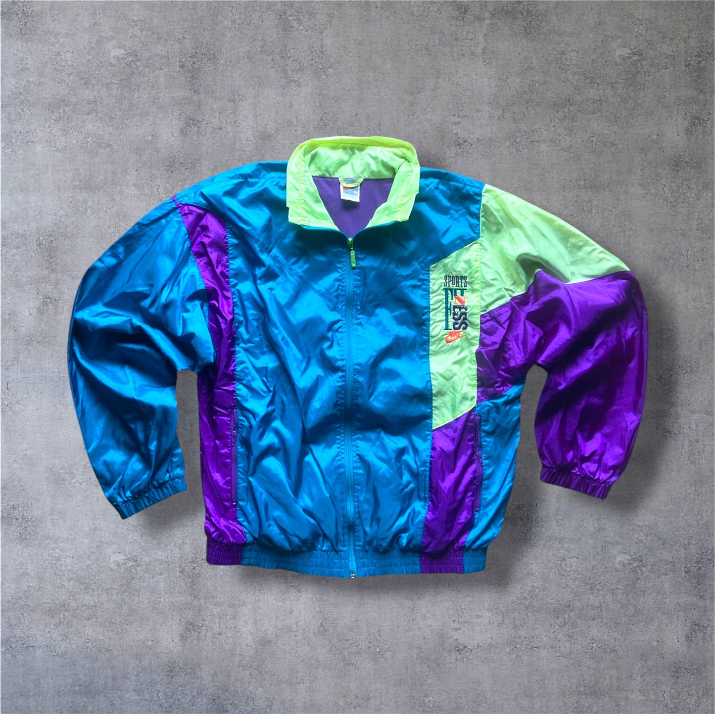 VINTAGE 90s Nike Grey Tag Fitness Tracksuit – Royal Blue / Purple / Neon Green – Gr. M