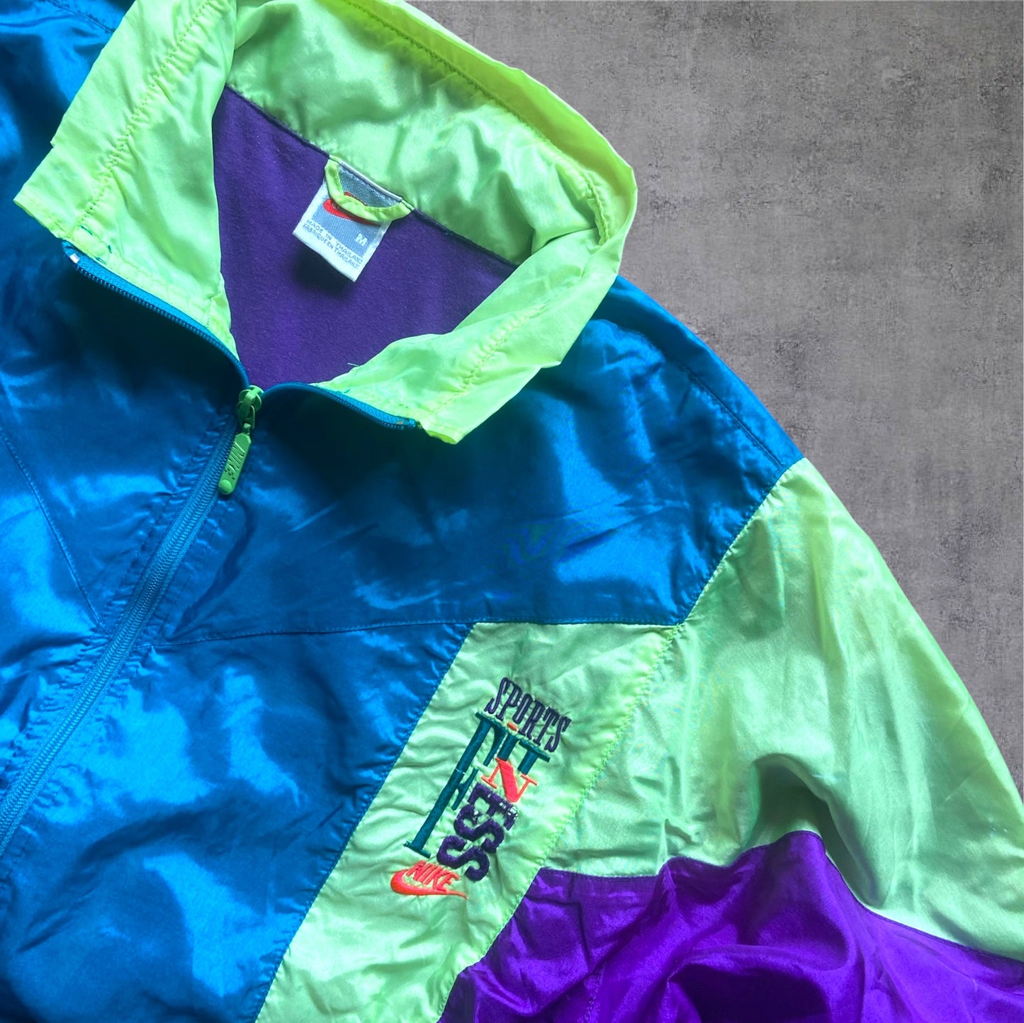 VINTAGE 90s Nike Grey Tag Fitness Tracksuit – Royal Blue / Purple / Neon Green – Gr. M