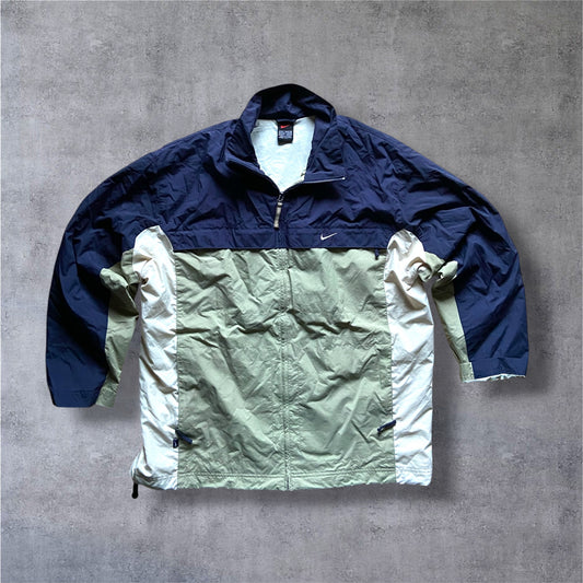 VINTAGE 90s Nike Black Tag Colorblock Trackjacket – Navy/Olive/White – Gr. M